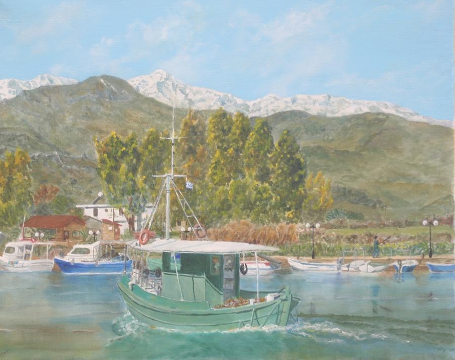 The morning catch returns to Georgioupoli Crete Painting by David Capon