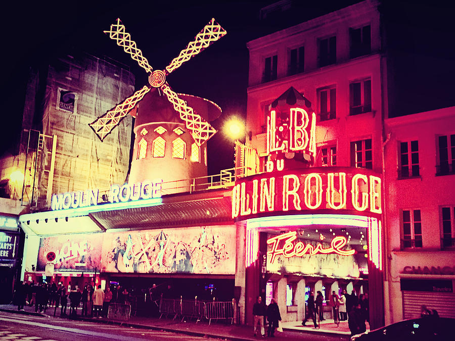 The Moulin Rouge at Night Photograph by Caziopeia