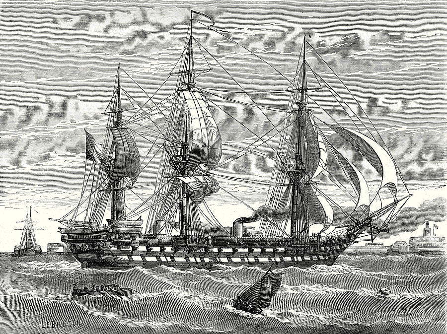 Boat Drawing - The Napoleon French Steam-propelled Warship Launched In 1849 by English School