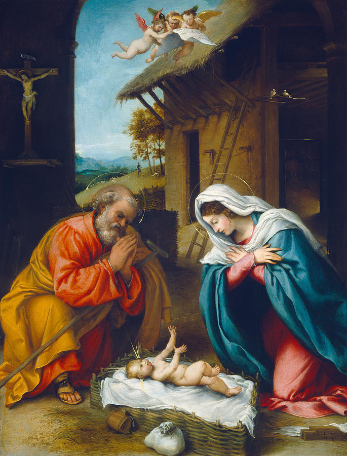 Christmas Painting - The Nativity 1523 by Lorenzo Lotto