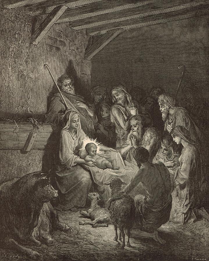 Black And White Painting - The Nativity by Antique Engravings