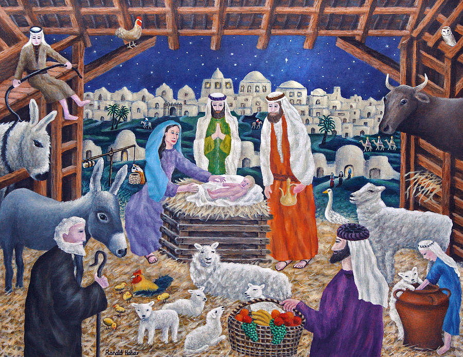 Donkey Painting - The Nativity by Ronald Haber