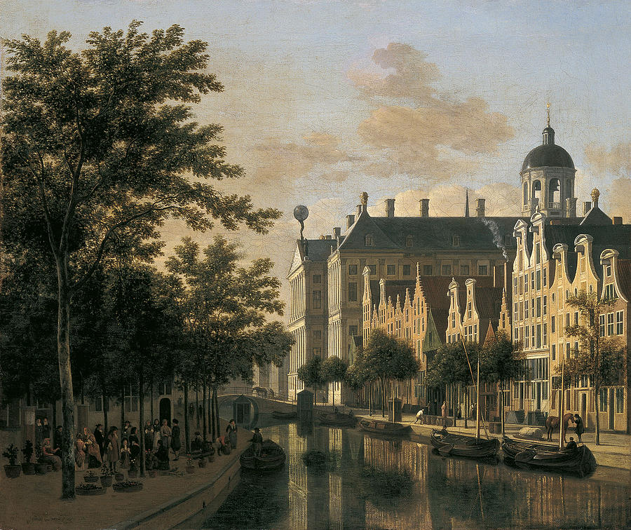 The Nieuwezijds Voorburgswal with the Flower Market Amsterdam Painting by Gerrit Adriaenszoon Berckheyde