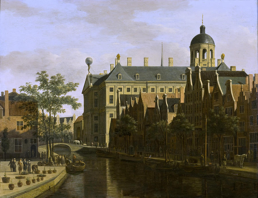 The Nieuwezijds Voorburgwal with the Flower Market in Amsterdam Painting by Gerrit Adriaenszoon Berckheyde