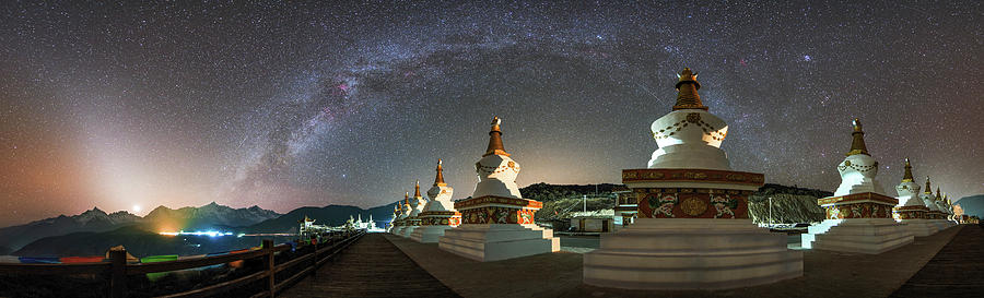 The Night Sky Over A Buddhist Shrine Photograph