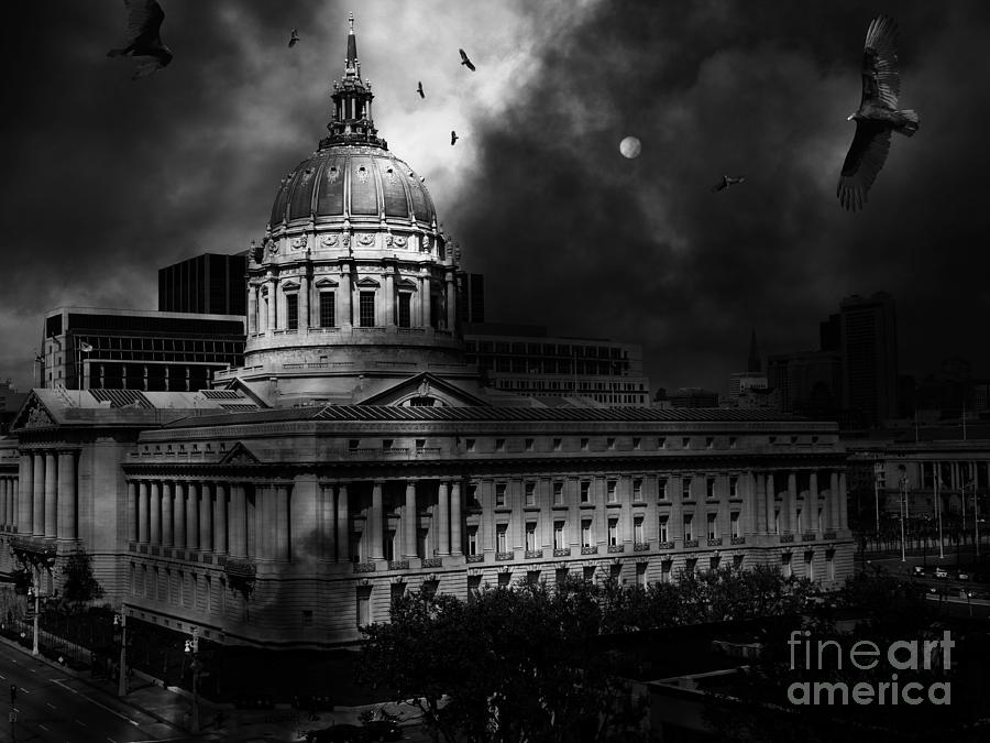 The Night The Vultures Returned To San Francisco City Hall 5D22510 Black and White Photograph by Wingsdomain Art and Photography