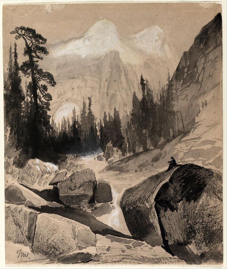 The North Dome Yosemite California Drawing by Thomas Moran