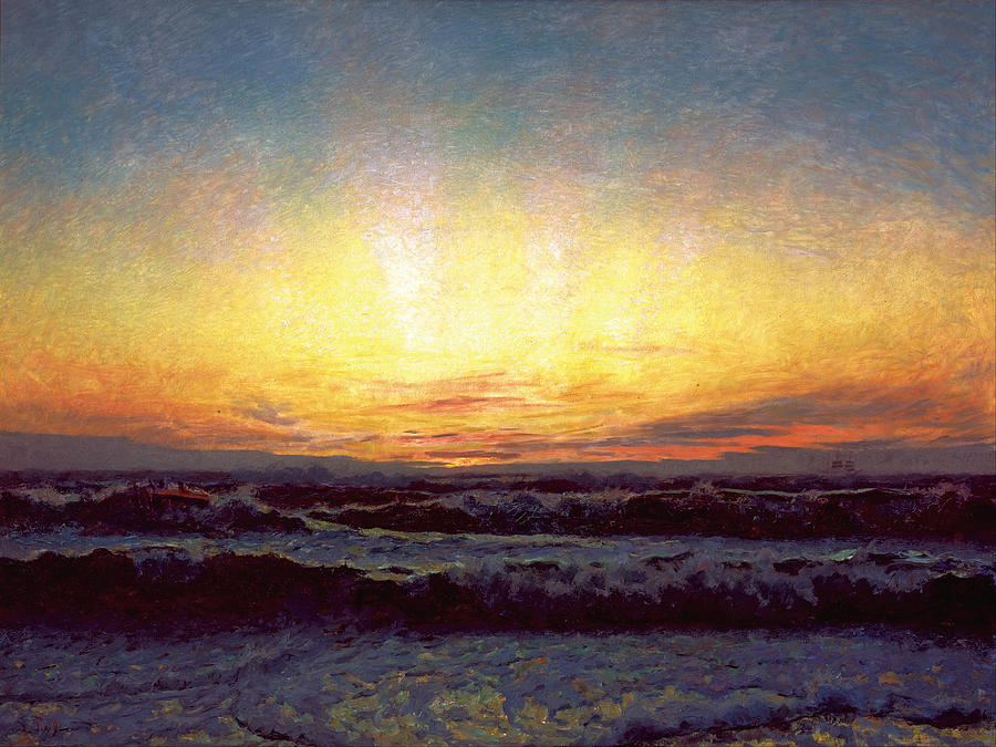 The North Sea in stormy weather.  After sunset. Hojen Painting by Laurits Tuxen