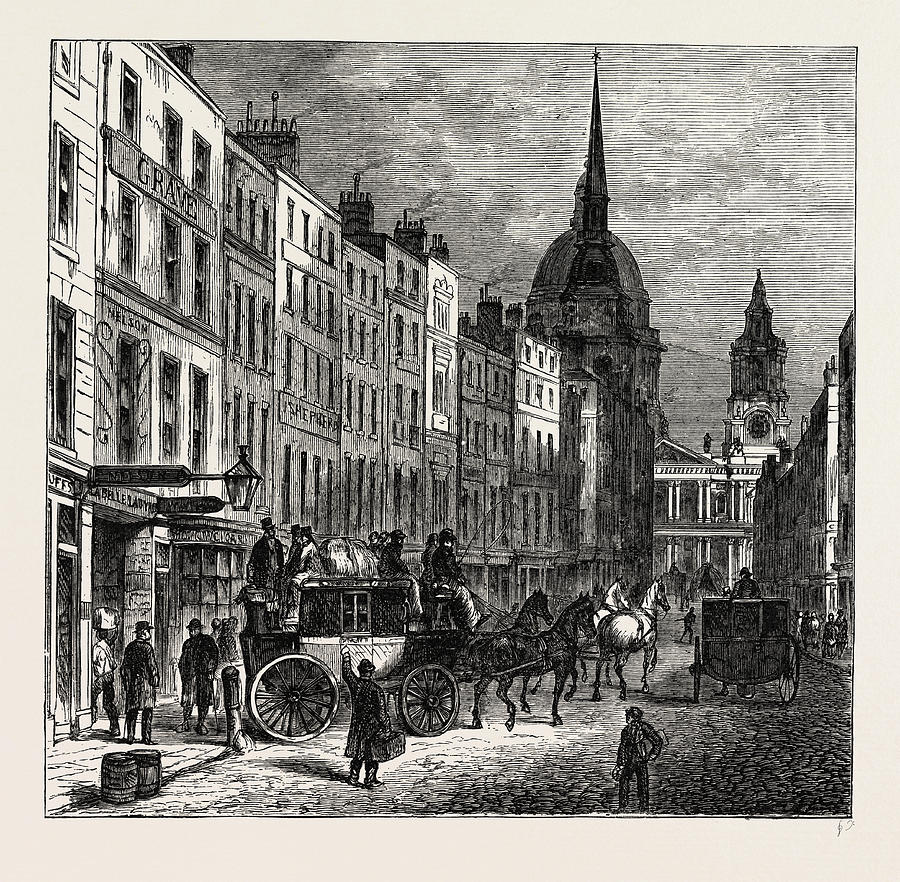 The North Side Of Ludgate Hill. The Cambridge Coach Starting Drawing by ...