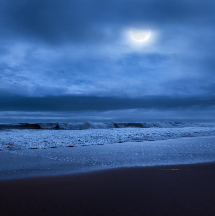 Blue Photograph - The Ocean Moon Square by Bill Wakeley
