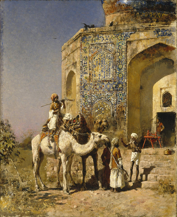 The Old Blue-Tiled Mosque Outside of Delhi India Painting by Edwin Lord Weeks