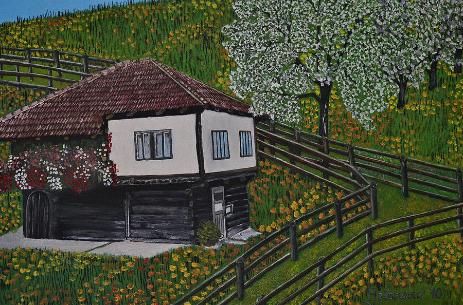 The old Bosnian house Krajiska Painting by Ferid Jasarevic