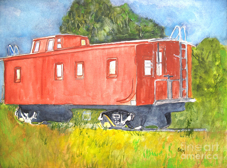 Vintage Painting - The Old Caboose by Sandy McIntire