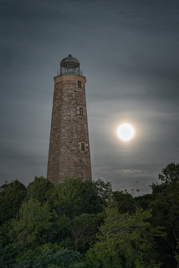 The Old Cape Henry Lighthose and the 06-13 Supermoon  Photograph by Jeff Abrahamson