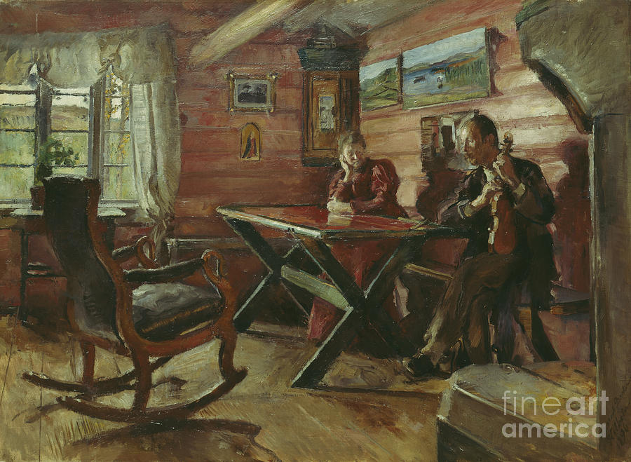 The old livingroom at Kolbotn Hulda og Arne Garborg Painting by Harriet Backer