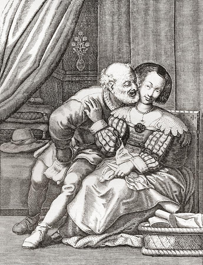 Old Photograph - The Old Prurient, After A 16th Century French Engraving By Jaspar Isaac.   From Illustrierte by Bridgeman Images