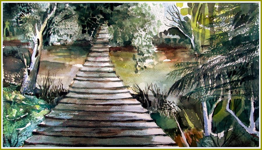 The Old Swinging Bridge Painting by Mindy Newman