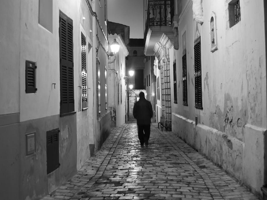 Ciutadella de Menorca vintage narrow street in black and white - The old town Photograph by Pedro Cardona Llambias