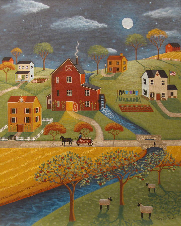 Sheep Painting - The Olde Red Mill by Mary Charles