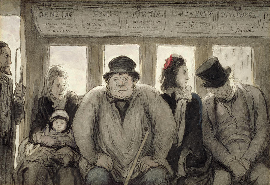 Train Drawing - The Omnibus by Honore Daumier
