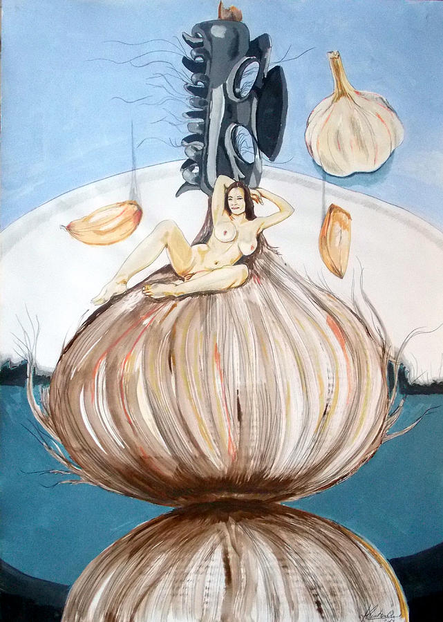 Nature Painting - The Onion Maiden And Her Hair La Doncella Cebolla Y Su Cabello by Lazaro Hurtado