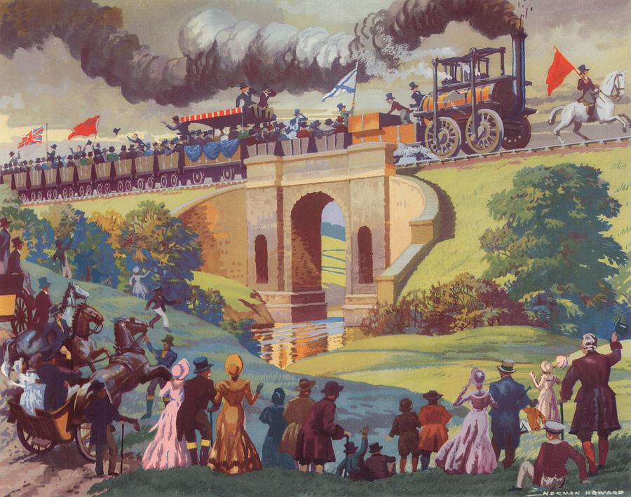 Train Painting - The opening of the Stockton and Darlington Railway Macmillan Poster by Norman Howard