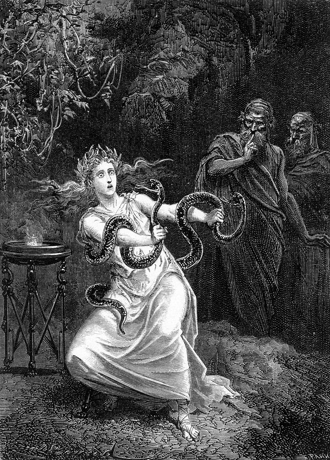 The Oracle Of Delphic Handling Snakes Drawing by Mary Evans Picture ...
