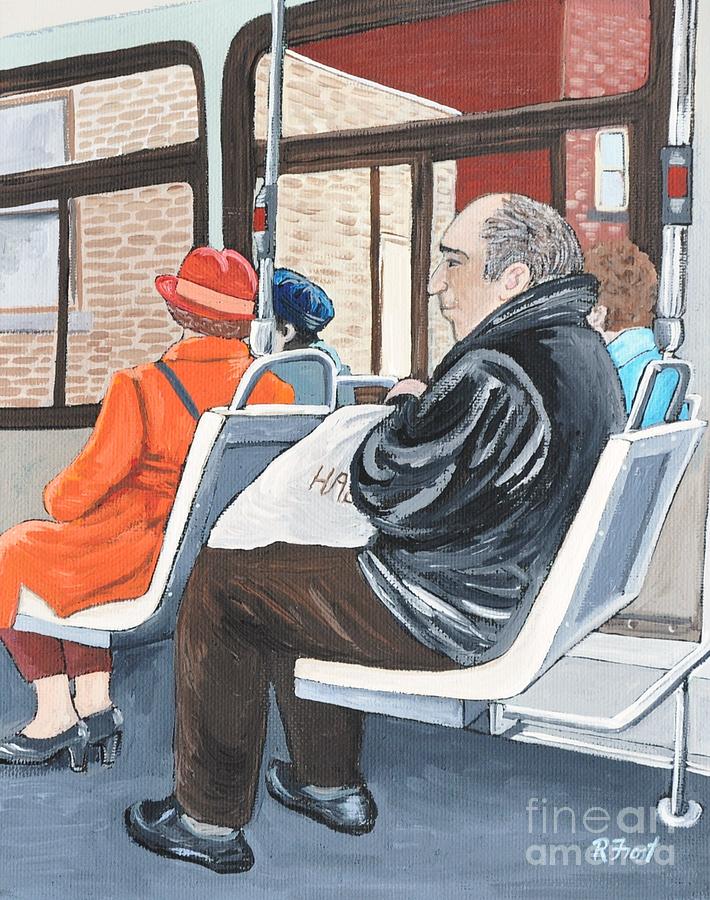 The Orange Coat on the 107 Bus Painting by Reb Frost