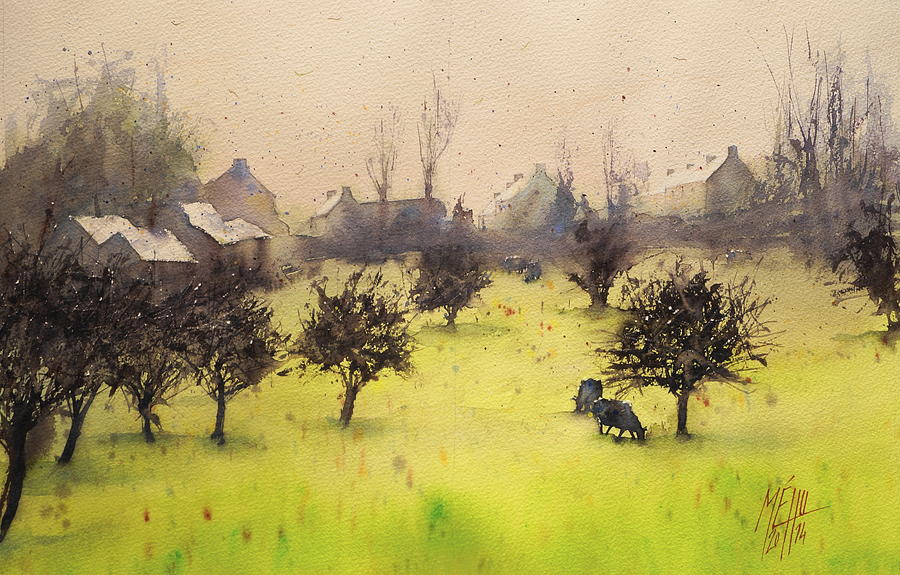 Watercolor Painting - The orchard of St Maudet by Andre MEHU