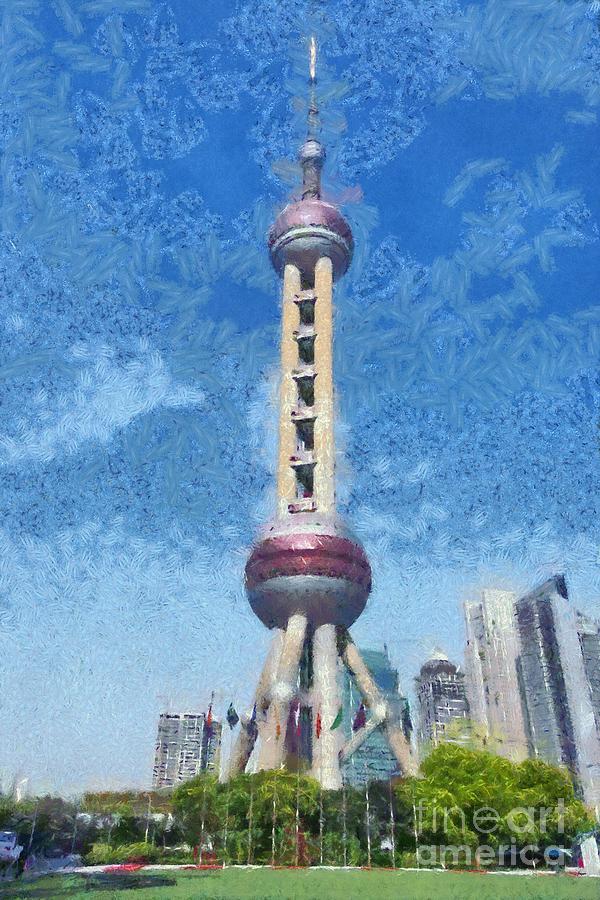 The Oriental Pearl Tower Painting by George Atsametakis