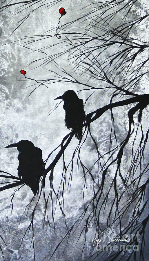 The Overseers 2 of 2 Whimsical Crow Moon Heart Painting by Megan Duncanson Painting by Megan Aroon