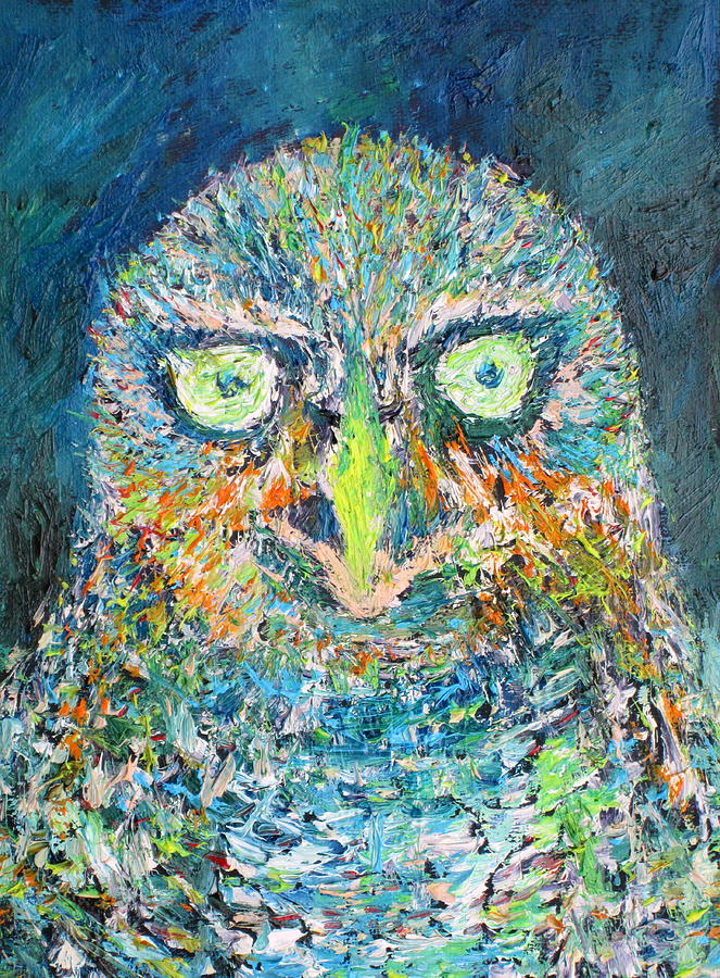 THE OWL.1 - oil portrait Painting by Fabrizio Cassetta
