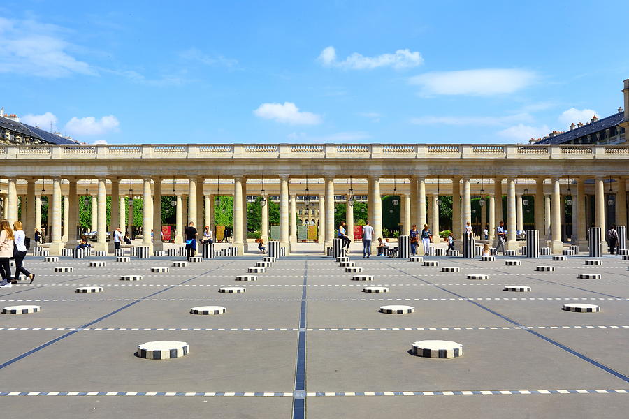 The Palais Royal, Cour (courtyard) dHonneur, Les Deux Plateaux (also known as The Colonnes de Buren) art installation by Daniel Buren Photograph by Stefano Amantini/Atlantide Phototravel