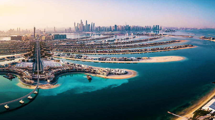 The Palm island panorama with Dubai marina in the background aerial Photograph by Stefan Tomic