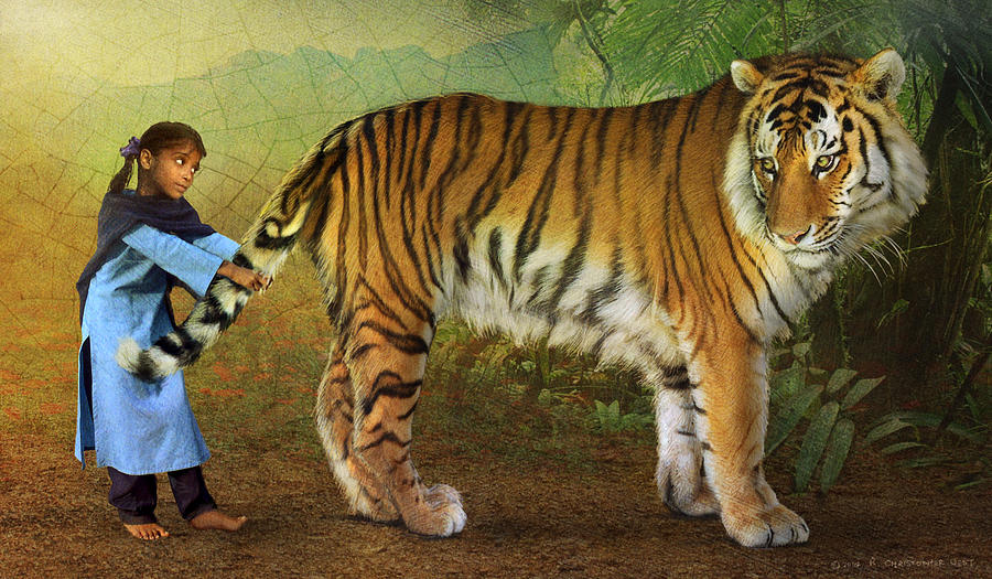 Wildlife Painting - the parable of Kishi and the tiger by R christopher Vest