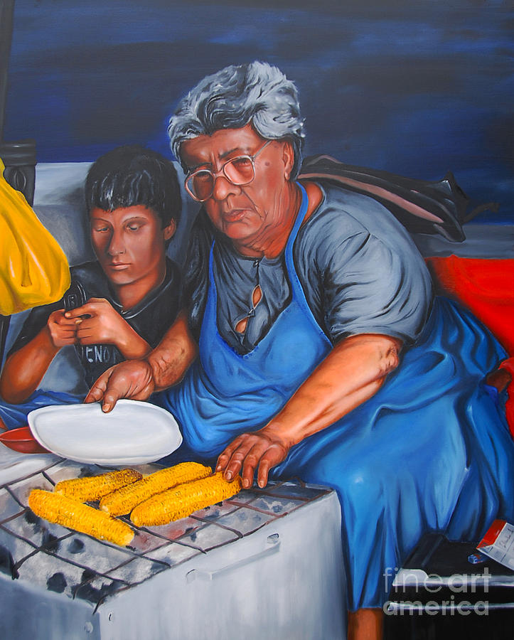 Corn Painting - The Parga Corn Seller by James Lavott