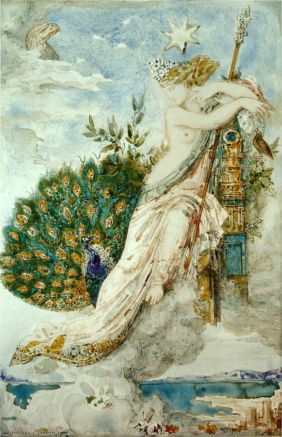 The Peacock complaining to Juno Drawing by Gustave Moreau