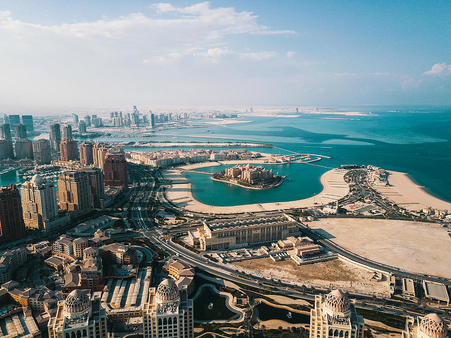 The Pearl of Doha in Qatar aerial view Photograph by Venuestock