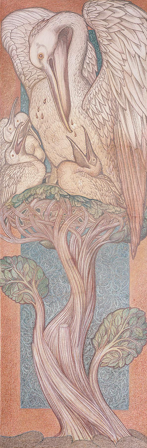 The Pelican, Cartoon For Stained Glass For The William Morris Company, 1880 Coloured Chalk On Paper Photograph by Edward Burne-Jones
