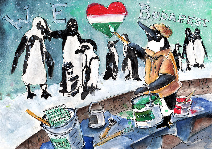 The Penguins From Budapest Painting by Miki De Goodaboom