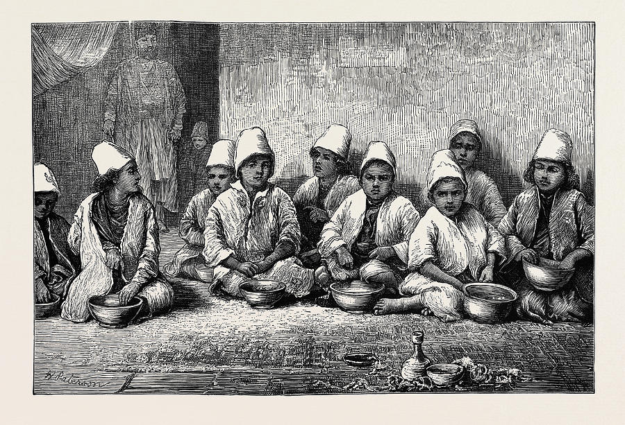 The Persian Famine Boys In The Orphanage At Shiraz Drawing by English