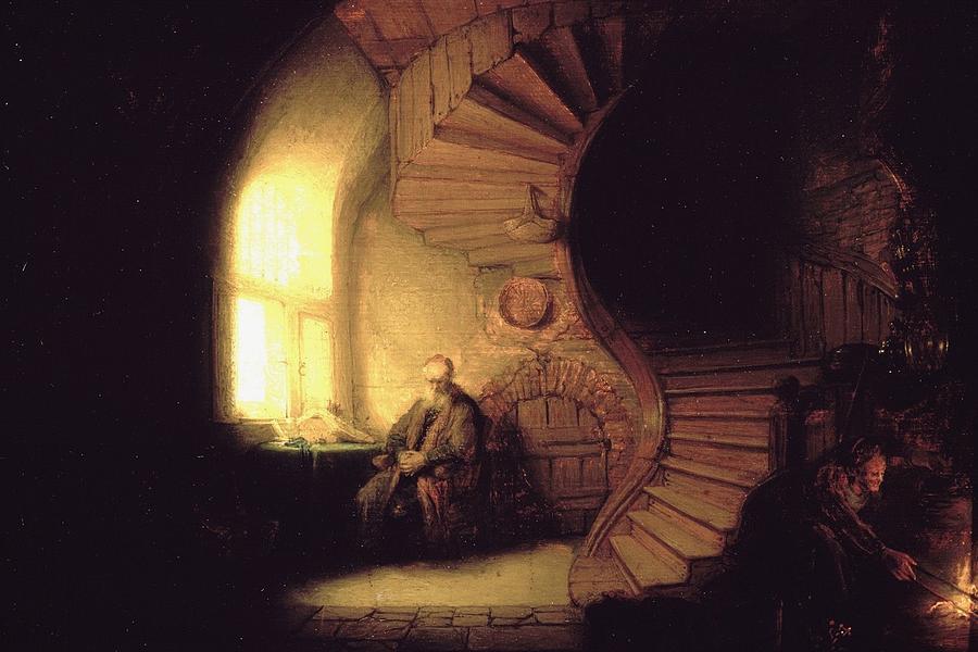 The Philosopher in meditation Painting by Rembrandt van Rijn