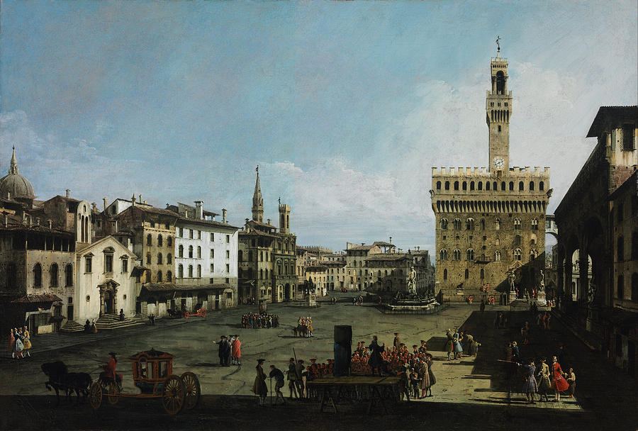 The Piazza della Signoria in Florence Painting by Bernardo Bellotto