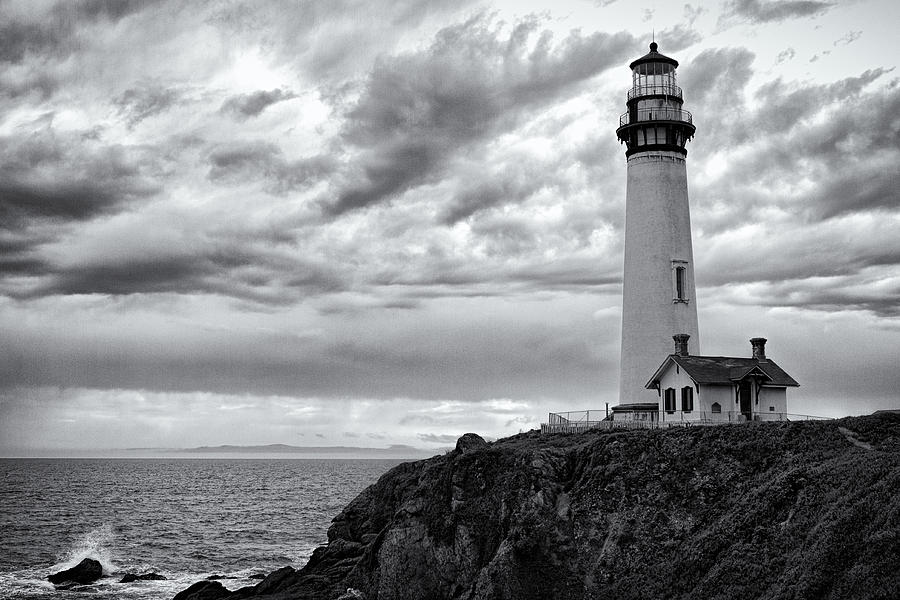 Black And White Photograph - The Pigeon Point Beacon by Eduard Moldoveanu