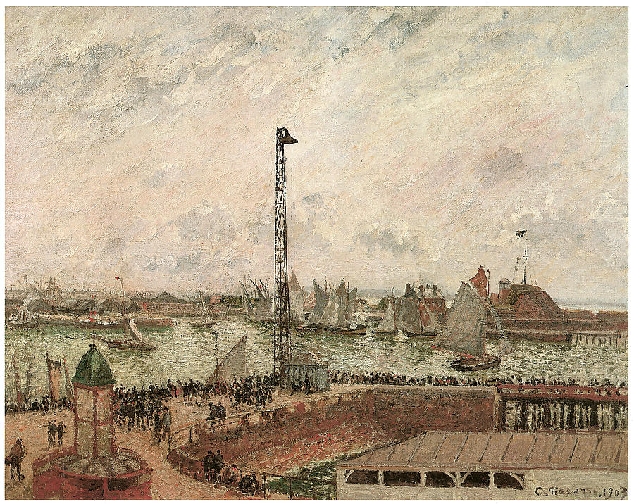 Camille Pissarro Painting - The Pilots Jetty Le Harve Mornig Grey Weather Misty by Camille Pissarro
