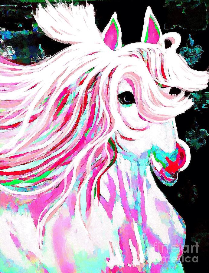 The Pink and White Pony Impression Painting by Saundra Myles