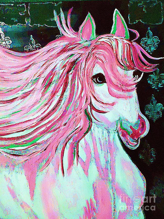 The Pink and White Pony Painting by Saundra Myles