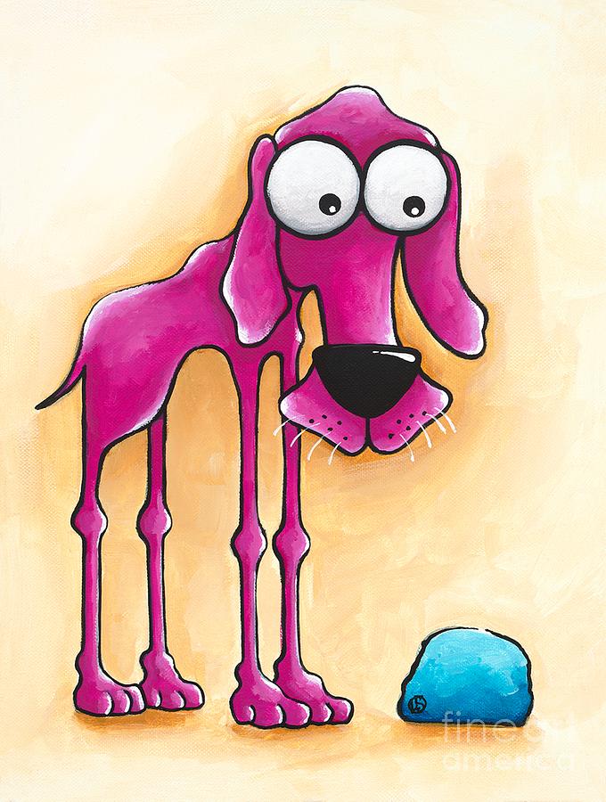 The Pink Dog and his blue ball Painting by Lucia Stewart