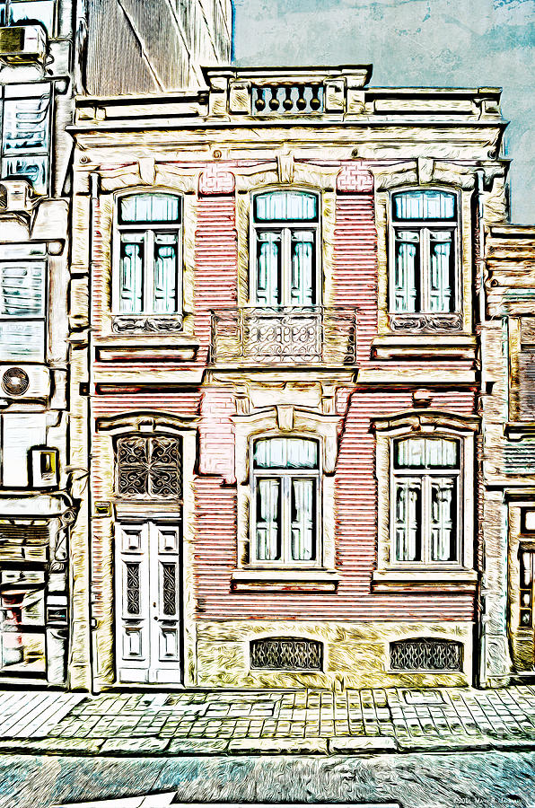 The Pink Tiled House - Sketch Digital Art by Mary Machare