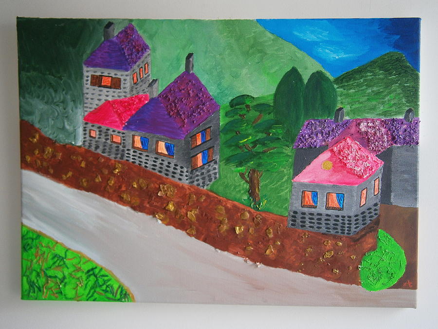 The Pink Village  Painting by Tania Stefania Katzouraki
